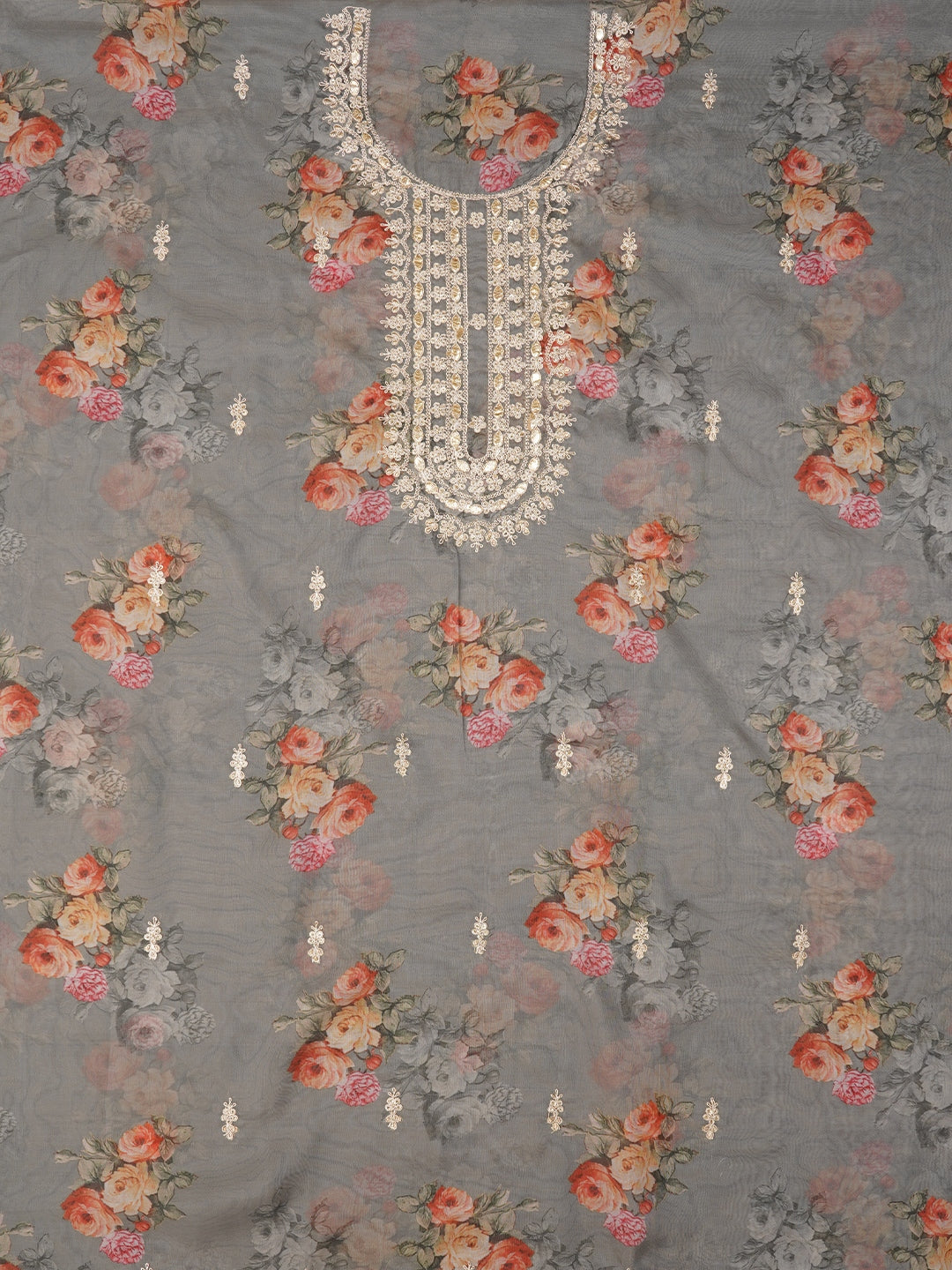 Mehandi Green Floral Printed Sequin Embroidered Dress Material with Dupatta