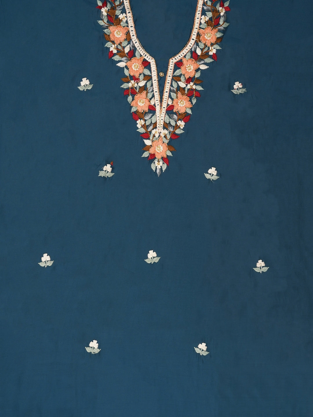 Teal Pure Silk Lucknowi Embroidered Dress Material with Dupatta