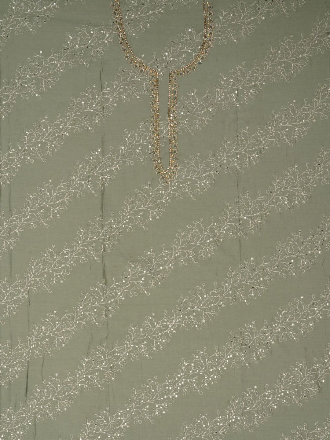 Sea Green Sequin Embroidered Pure Cotton Dress Material with Dupatta