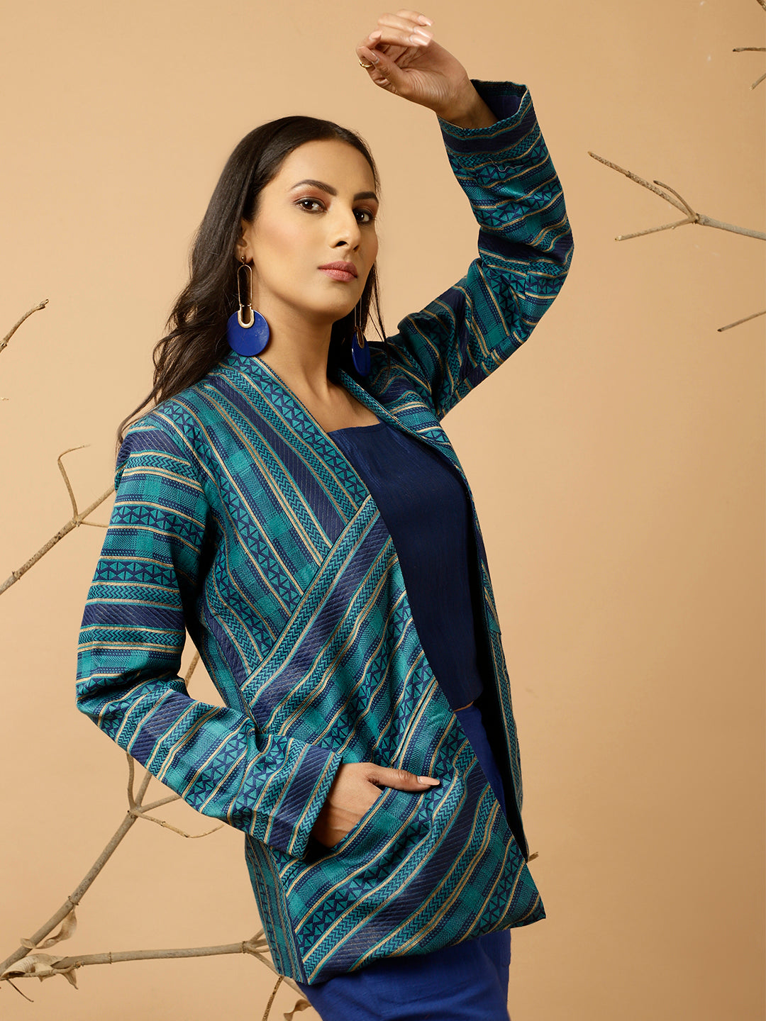 Blue Jacquard Chanderi Jacket