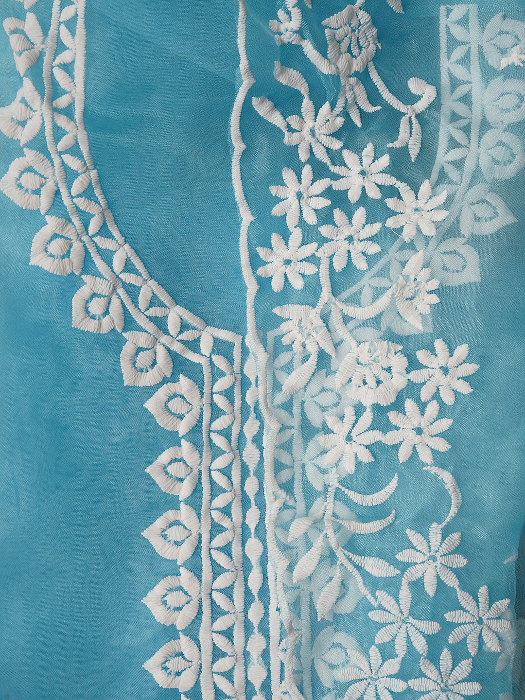 Sky Blue Floral Embroidered Organza Dress with Dupatta
