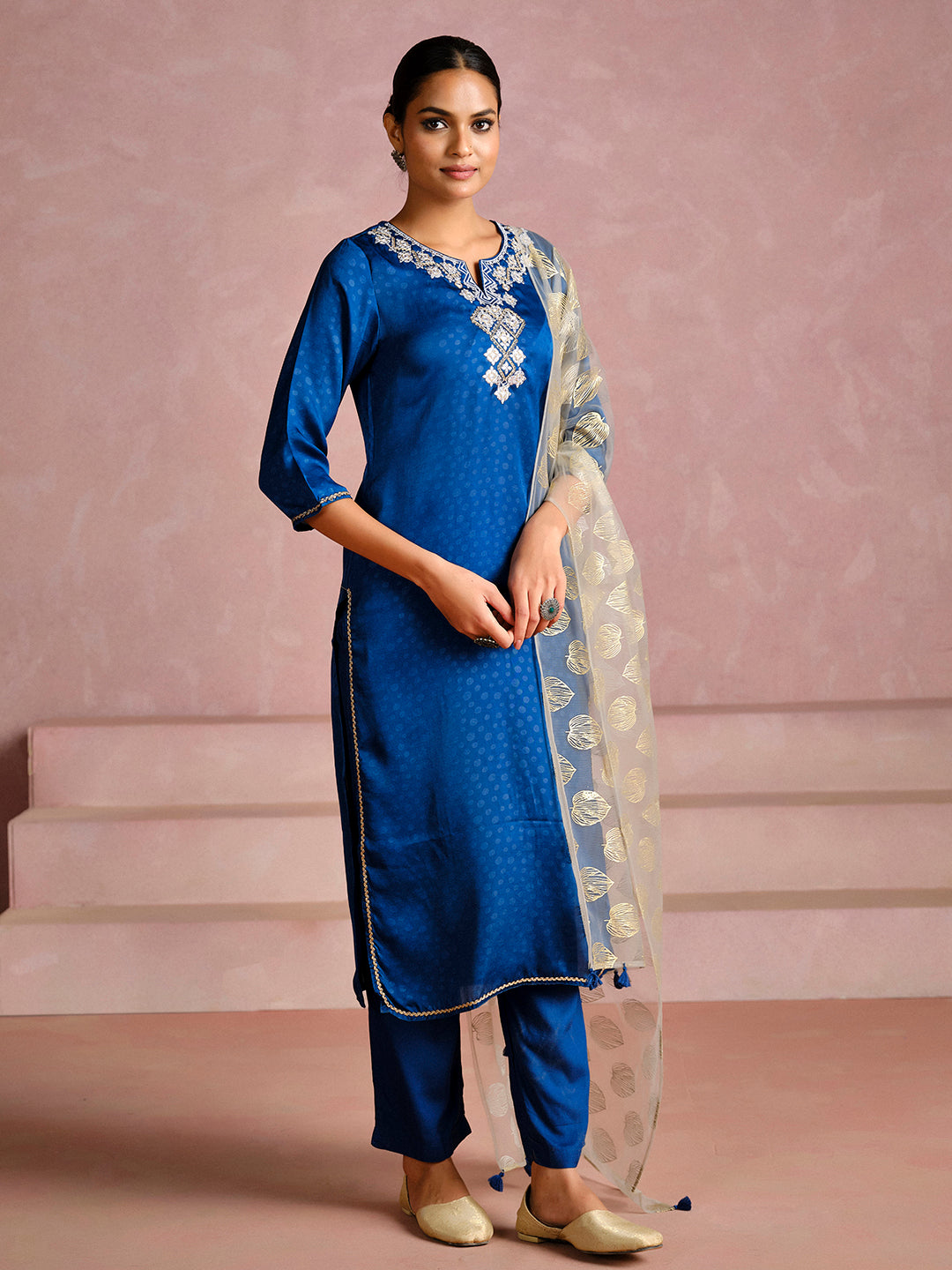 Teal Blue Gota Patti Work Festive Kurta Set With Dupatta
