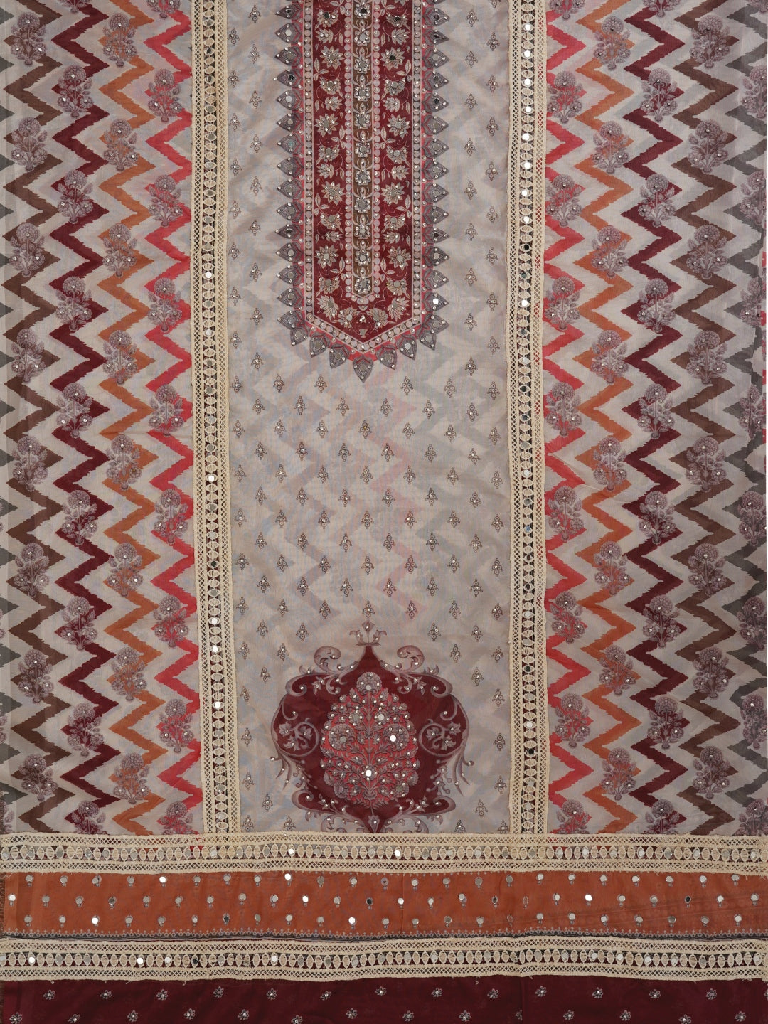 Multicolor Floral Printed Organza Dress Material With Dupatta