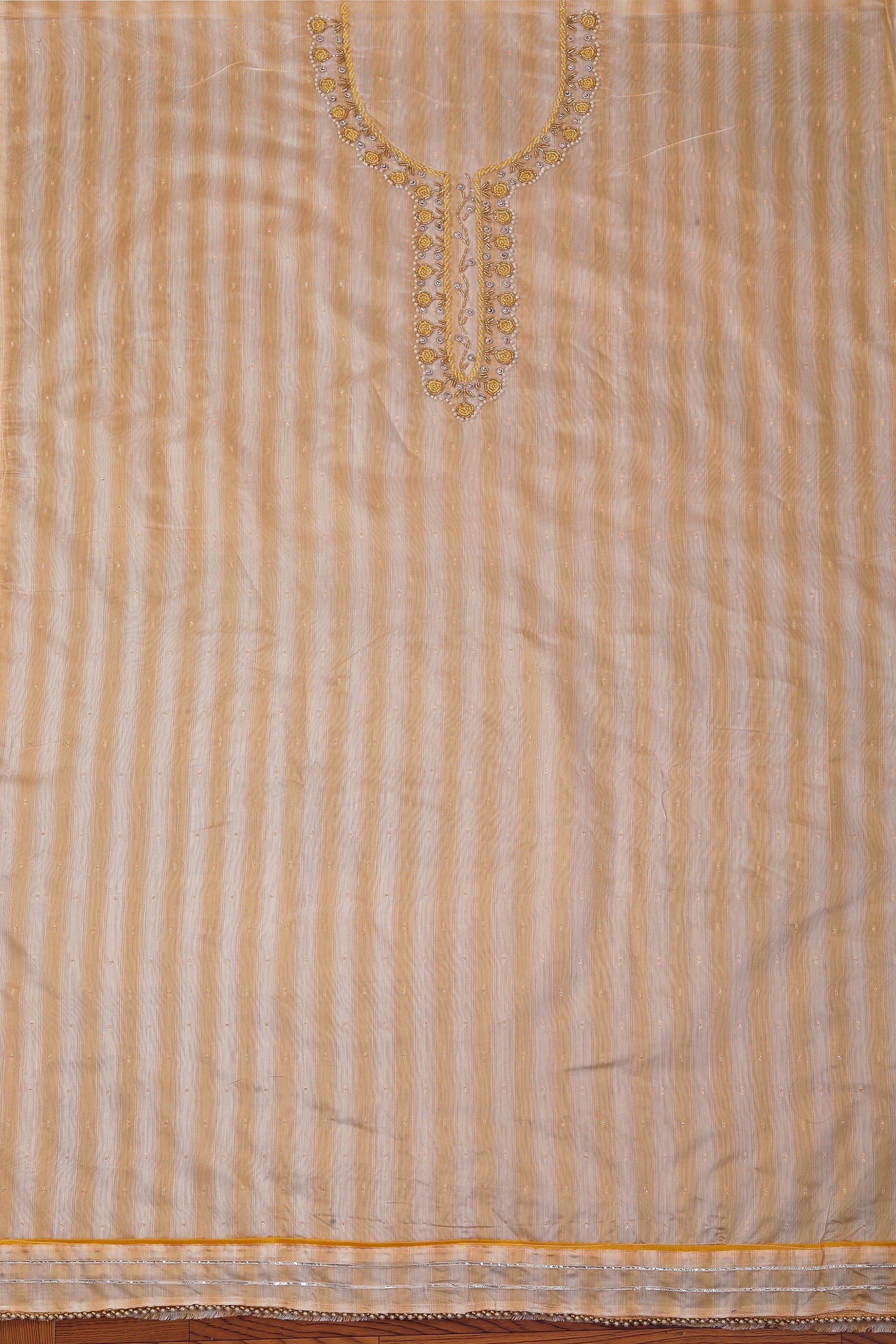 Yellow Silk Blend Embellished Dress Material With Dupatta