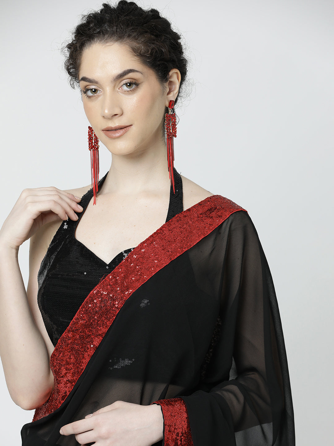 Black Sequin Embellished Georgette Saree