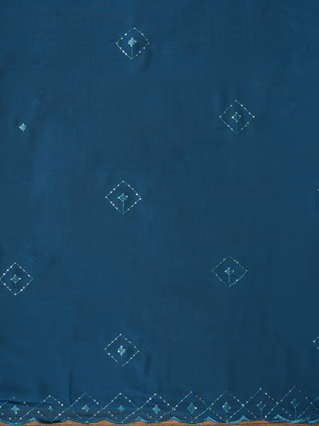 Teal Embroidered Silk Georgette Dress Material with Dupatta