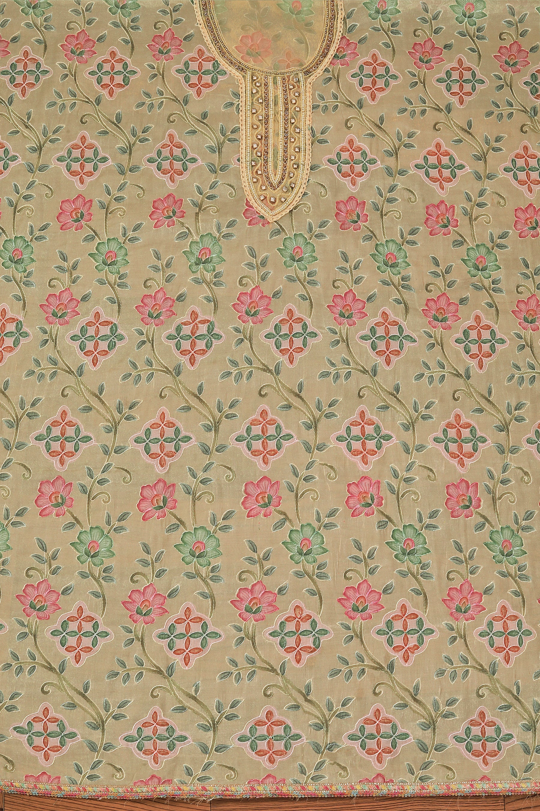 Yellow Cotton Blend Embellished Dress Material with Dupatta