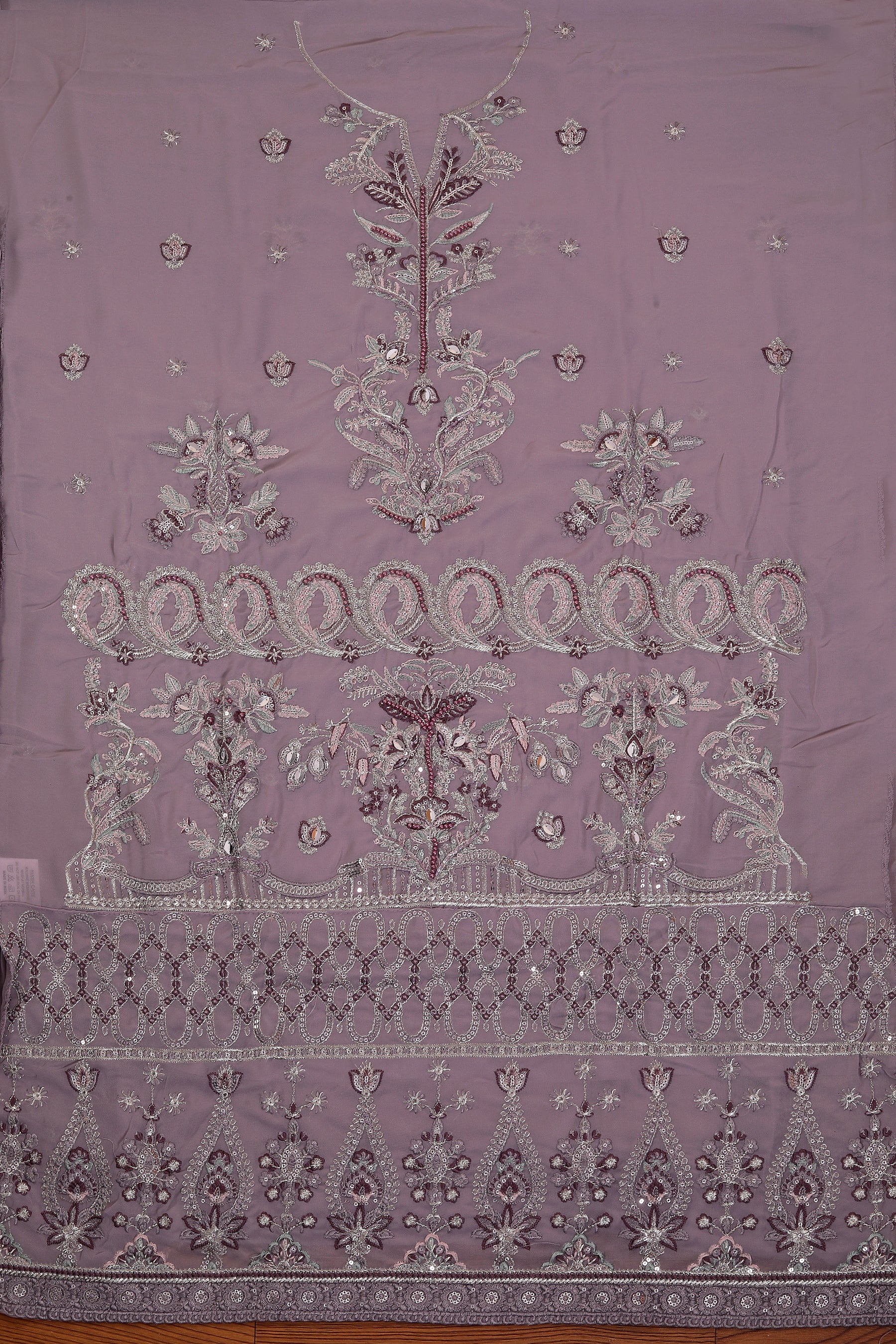 Lavender Heavy Embroidered Poly Georgette Dress Material with Dupatta