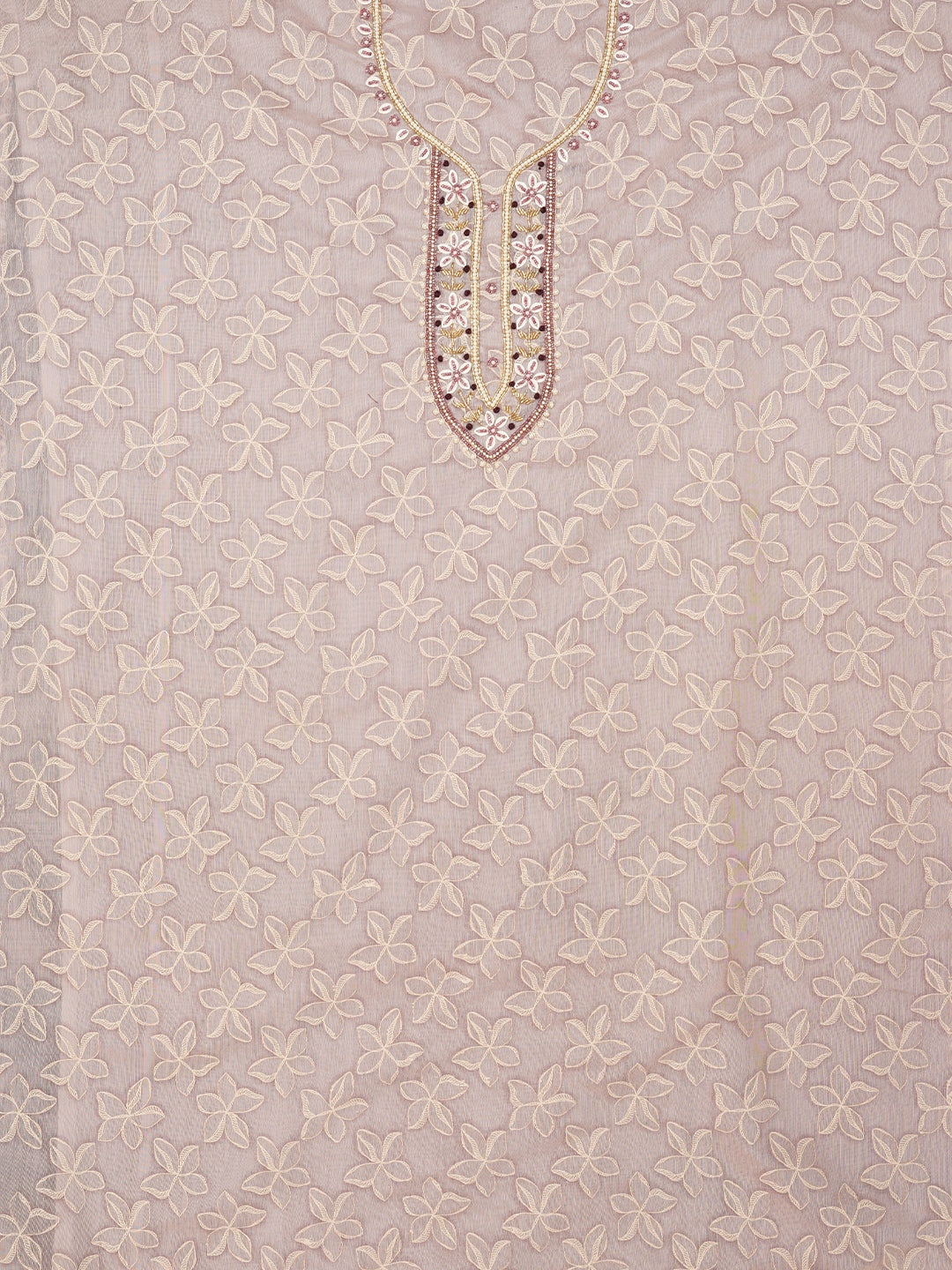 Purple Floral Printed Embellished Cotton Dress Material with Dupatta