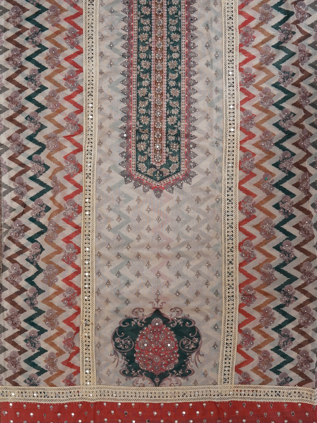 Floral Mulitcolor Printed Organza Dress Material With Dupatta