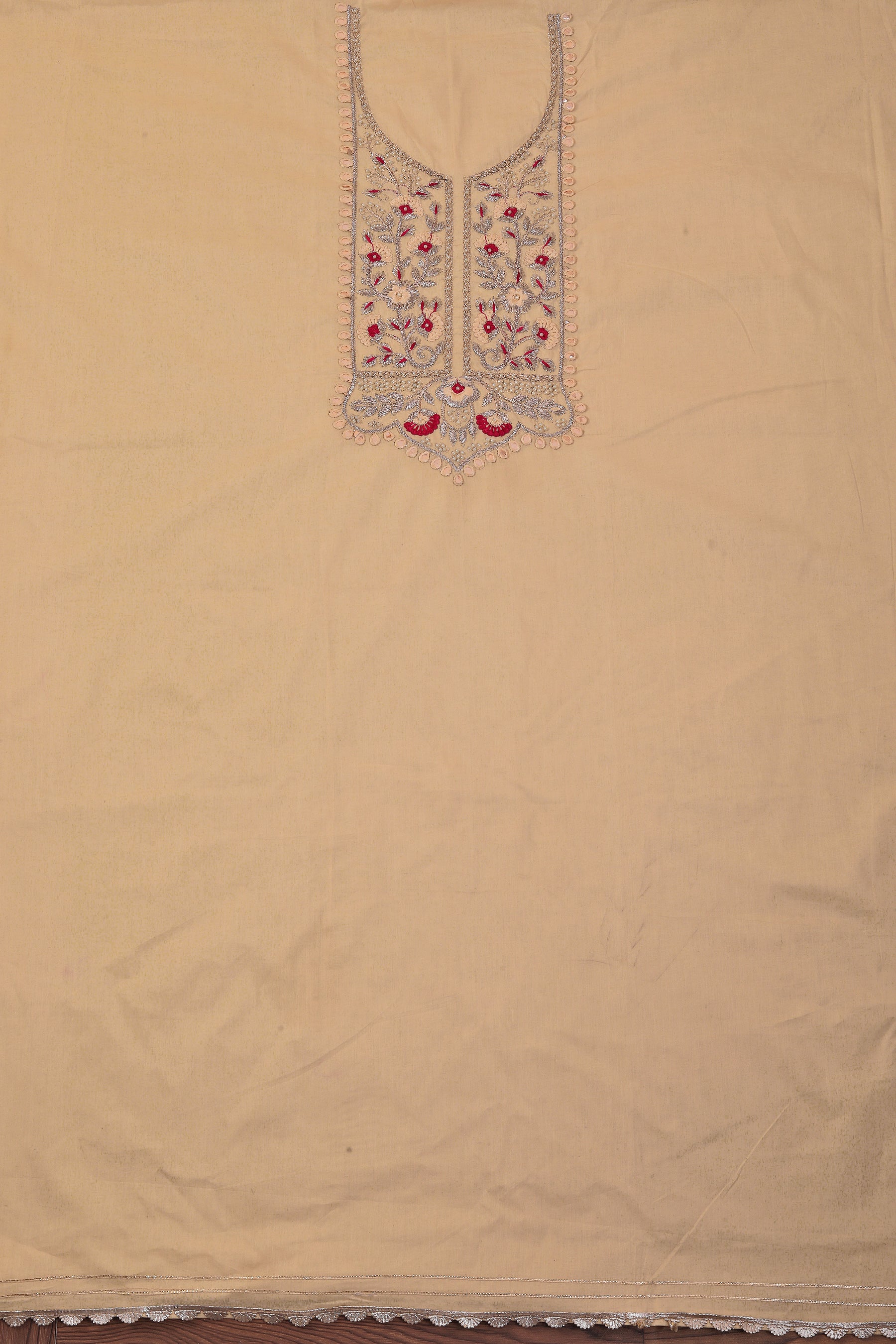 Yellow Unstitched Embellished Cotton Blend Dress Material With Dupatta