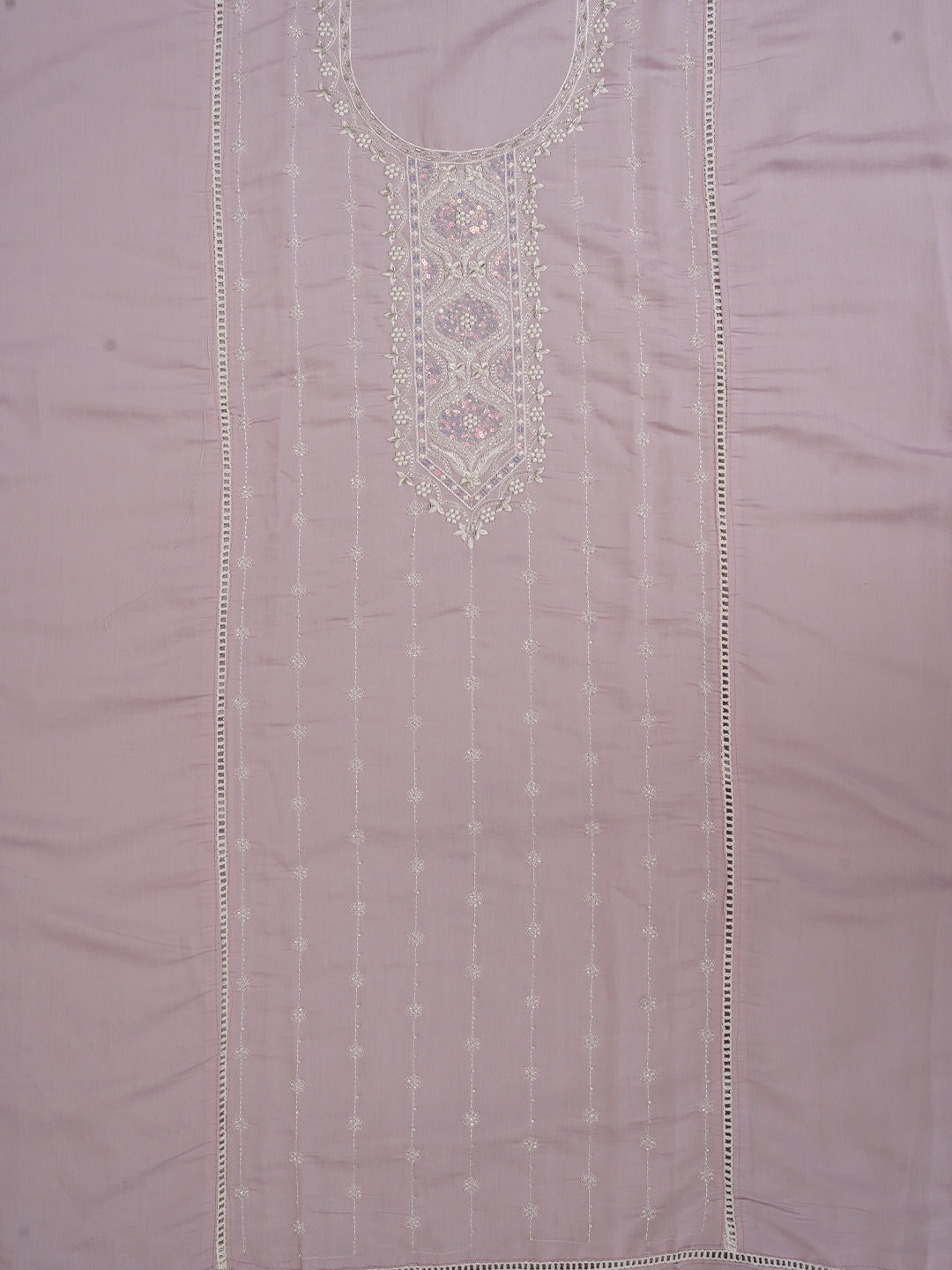 Lavender Embellished Pure Silk Dress Material with Dupatta