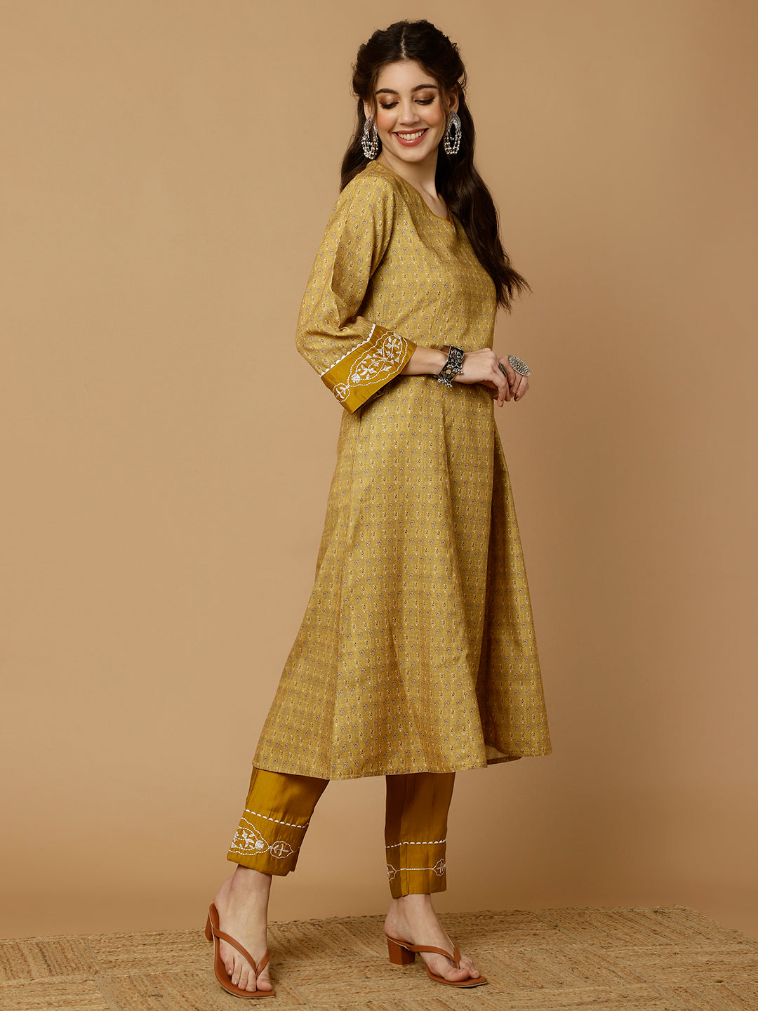 MUSTARD EMBROIDERED PAKISTANI KURTA WITH PANTS AND DUPATTA