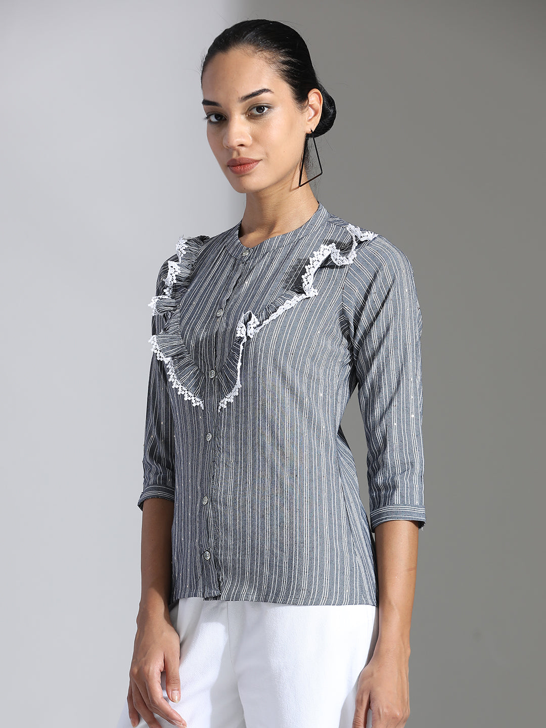 Striped Poly Cotton A-Line Top