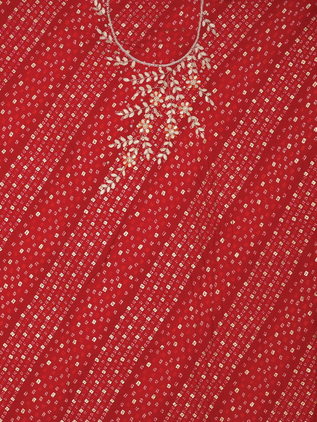 Unstitched Cotton Bandhani Printed Pink Dress Material With Dupatta