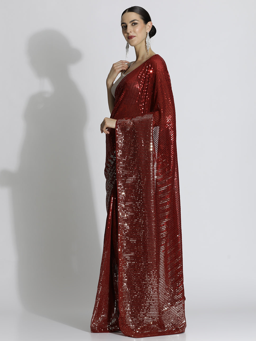 Sequin Embroidered Georgette Party Wear Red Saree