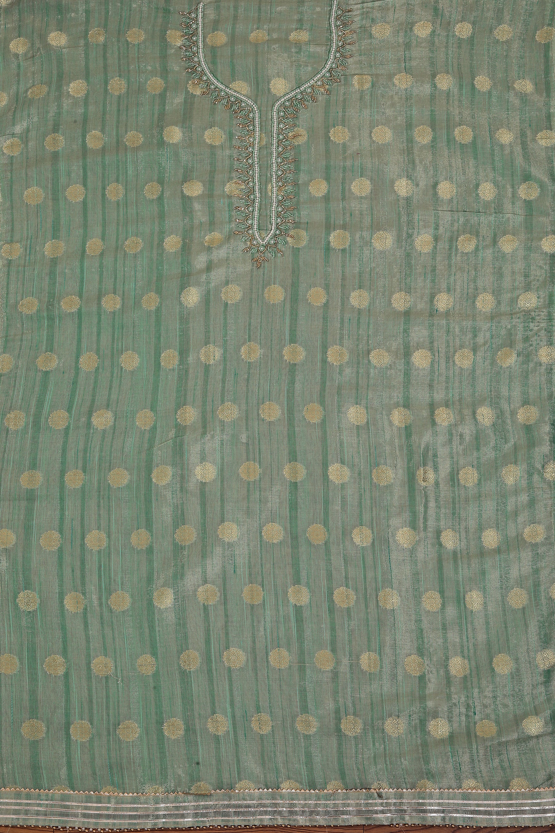 Green Embellished Organza Dress Material With Tie-Dye Dupatta