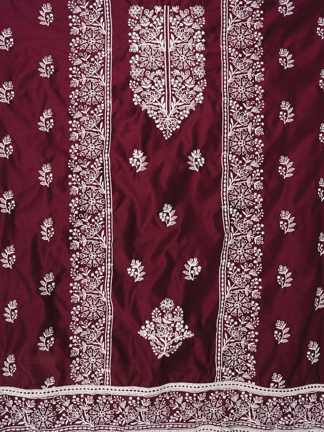 Purple Zari Embroidered Organza Dress Material with Dupatta