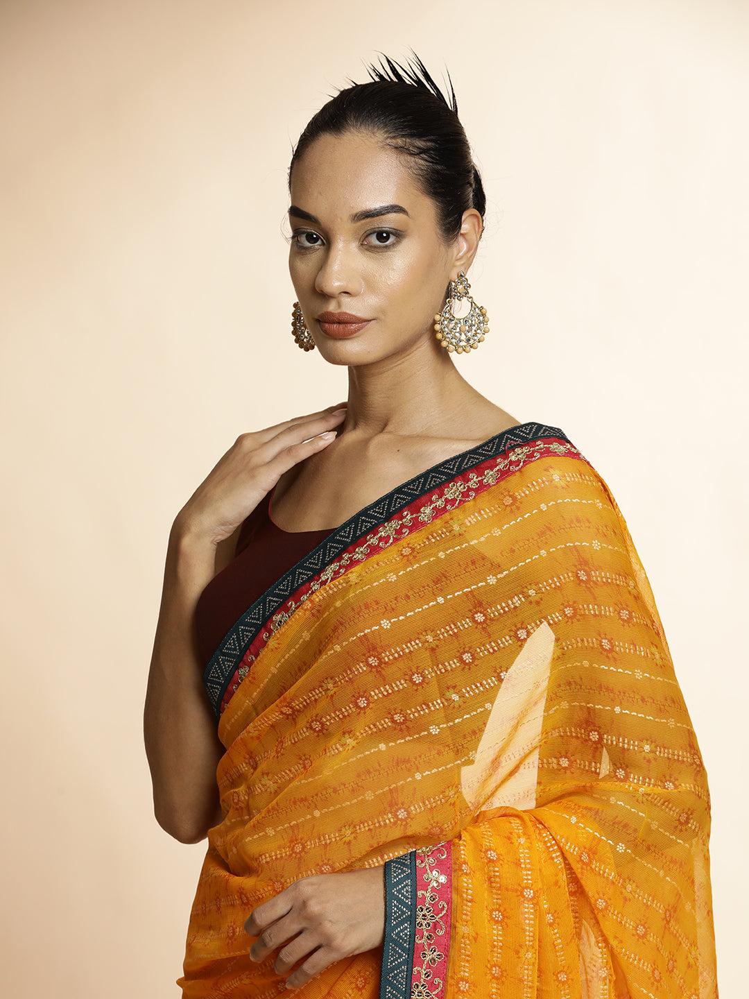 Orange Printed Lightweight Georgette Saree