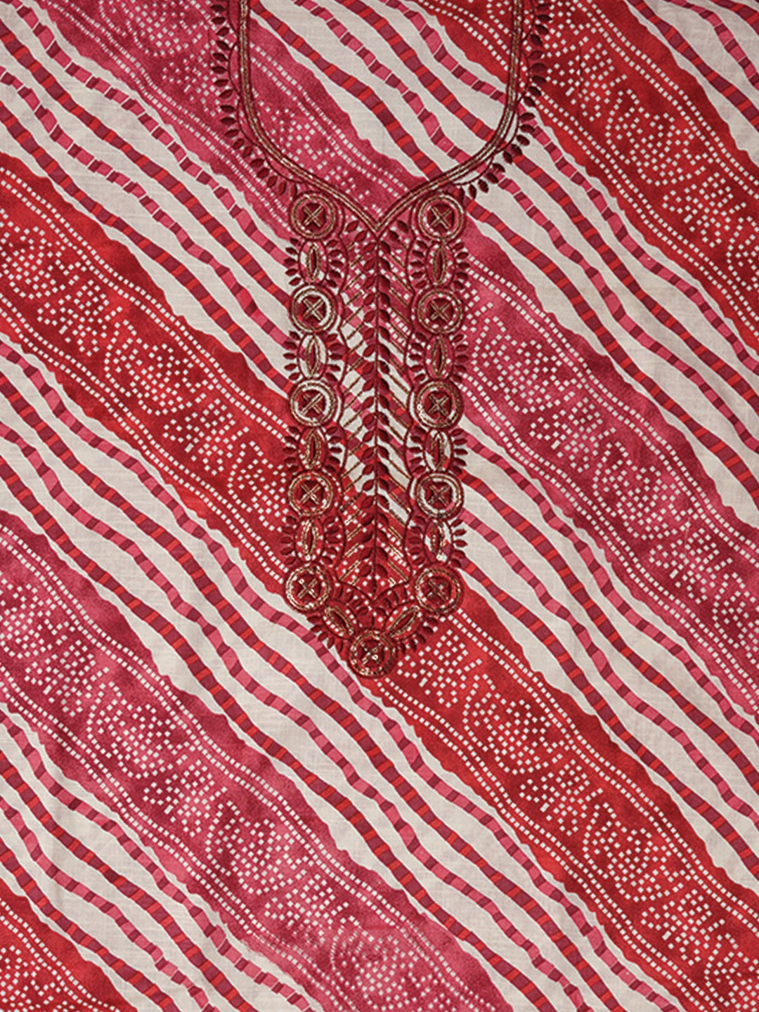 Pink Unstitched Cotton Bandhani Printed Dress Material With Dupatta