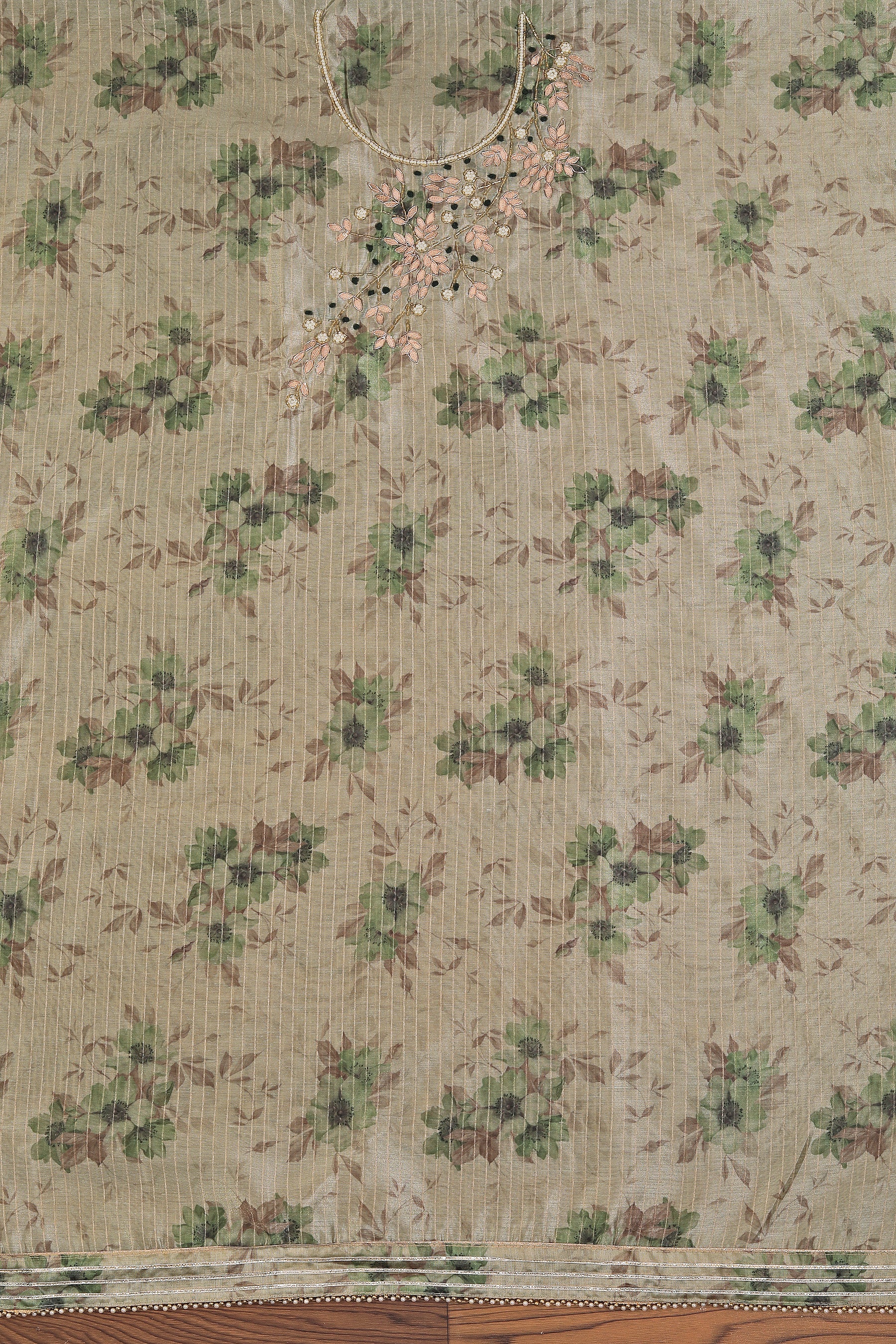 Dark Green Gota Patti Silk Blend Dress Material With Embellished Dupatta