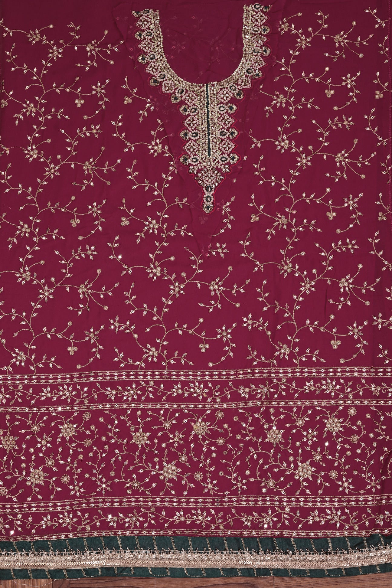 Pink Heavy Embroidered Poly Georgette Dress Material with Dupatta