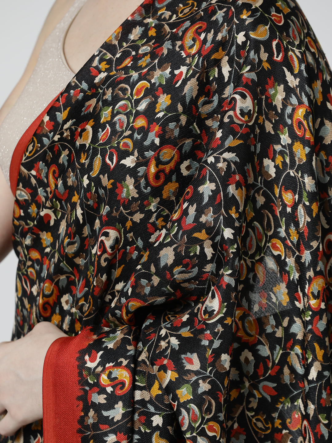 Black Floral Printed Poly Silk Saree