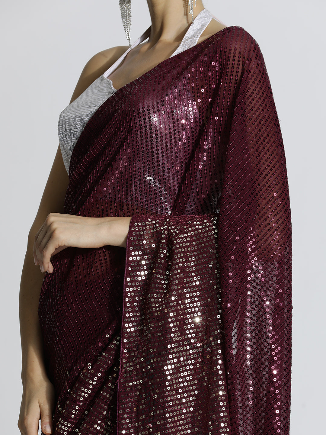 Sequin Embroidered Party Wear Tissue Saree