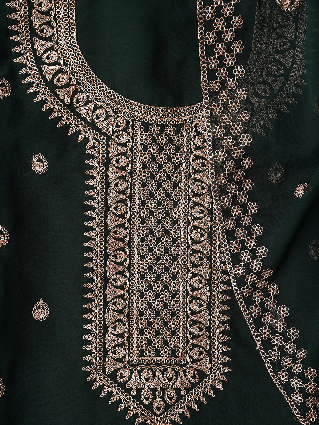 Unstitched Embroidered Silk Georgette Green Dress Material With Dupatta