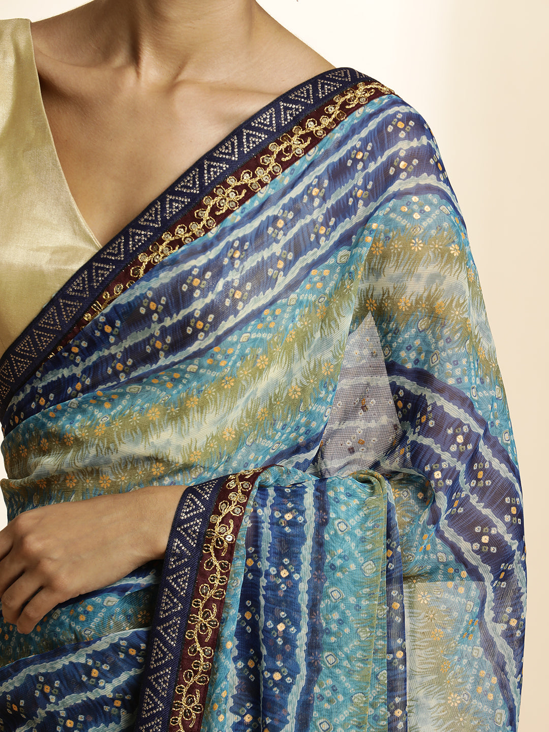 Blue Printed Lightweight Georgette Saree