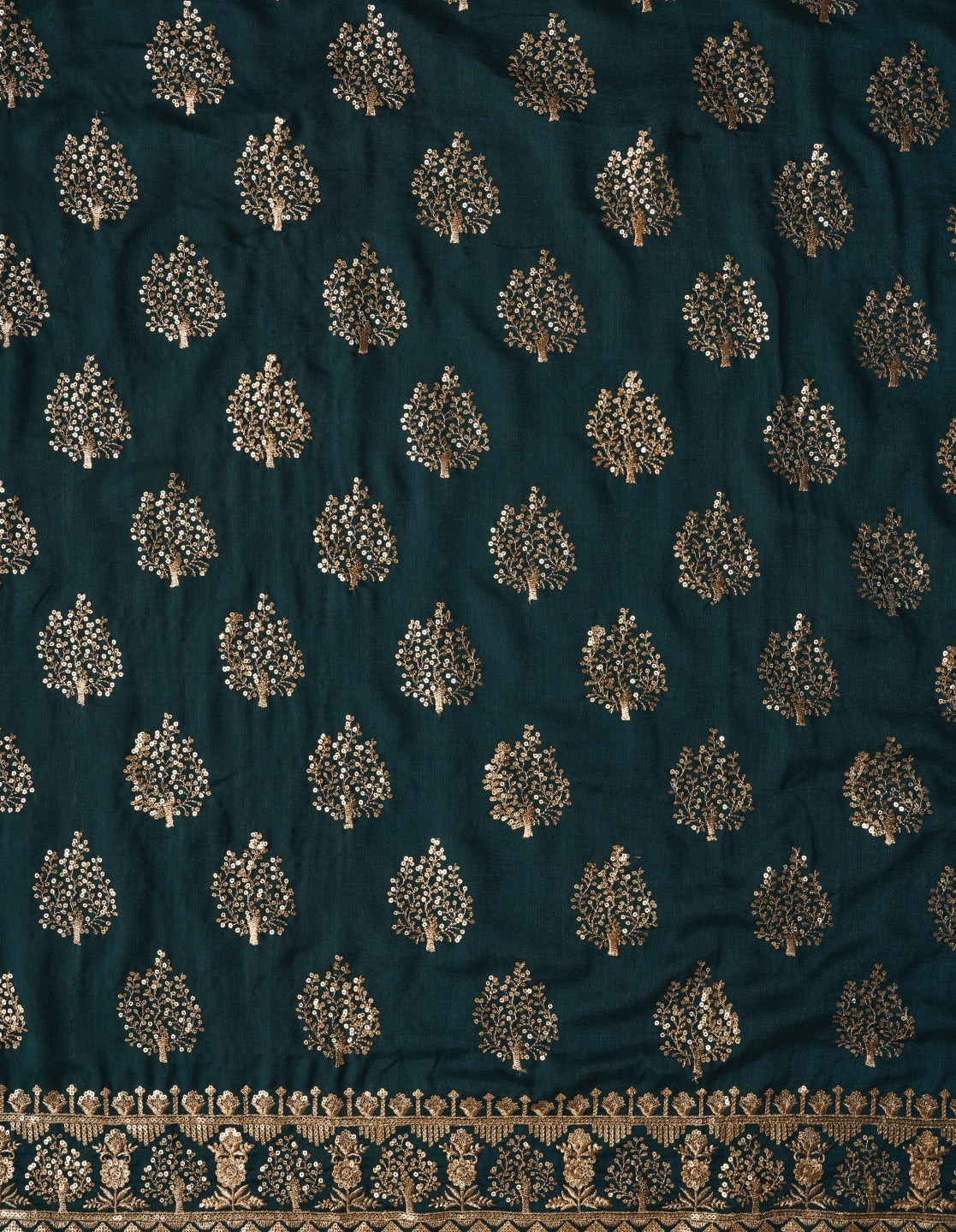 Teal Sequin Work Cotton Blend Dress Material with Dupatta