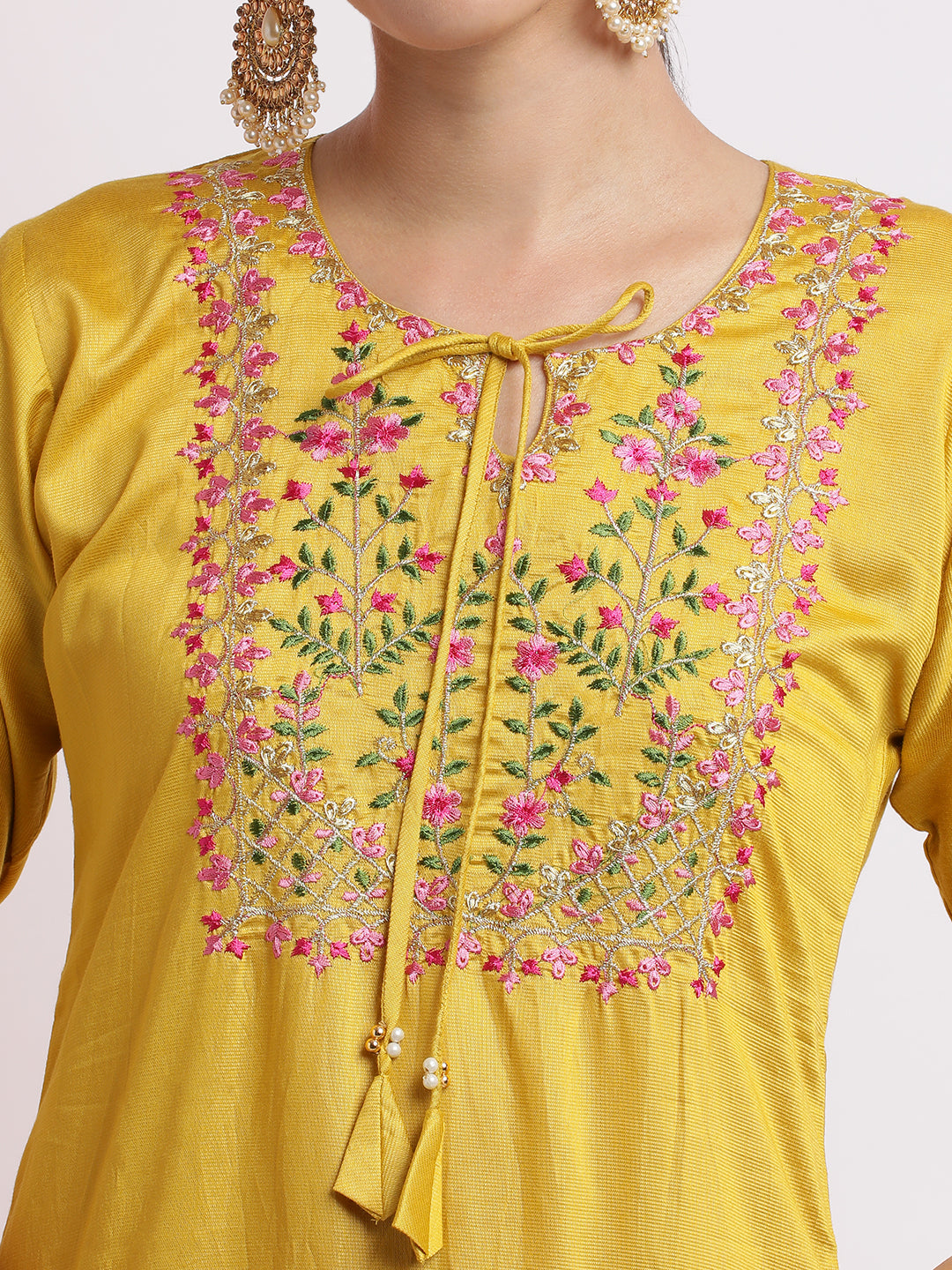 Yellow Art Silk Embroidered Kurta Set With Dupatta