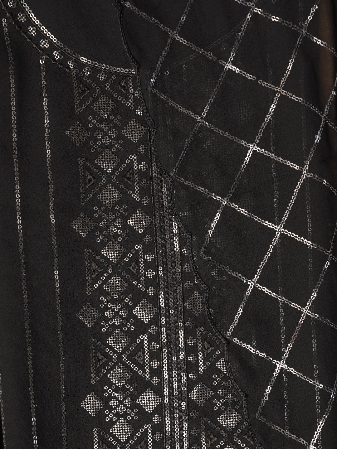 Unstitched Embroidered Black Silk Georgette Dress Material With Dupatta