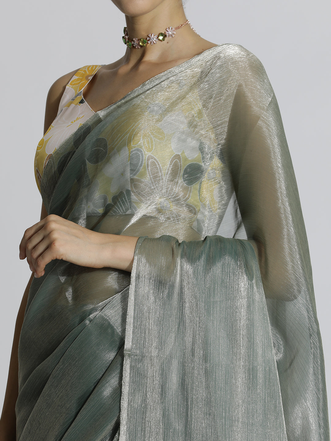 Olive Festive Tissue Solid Saree