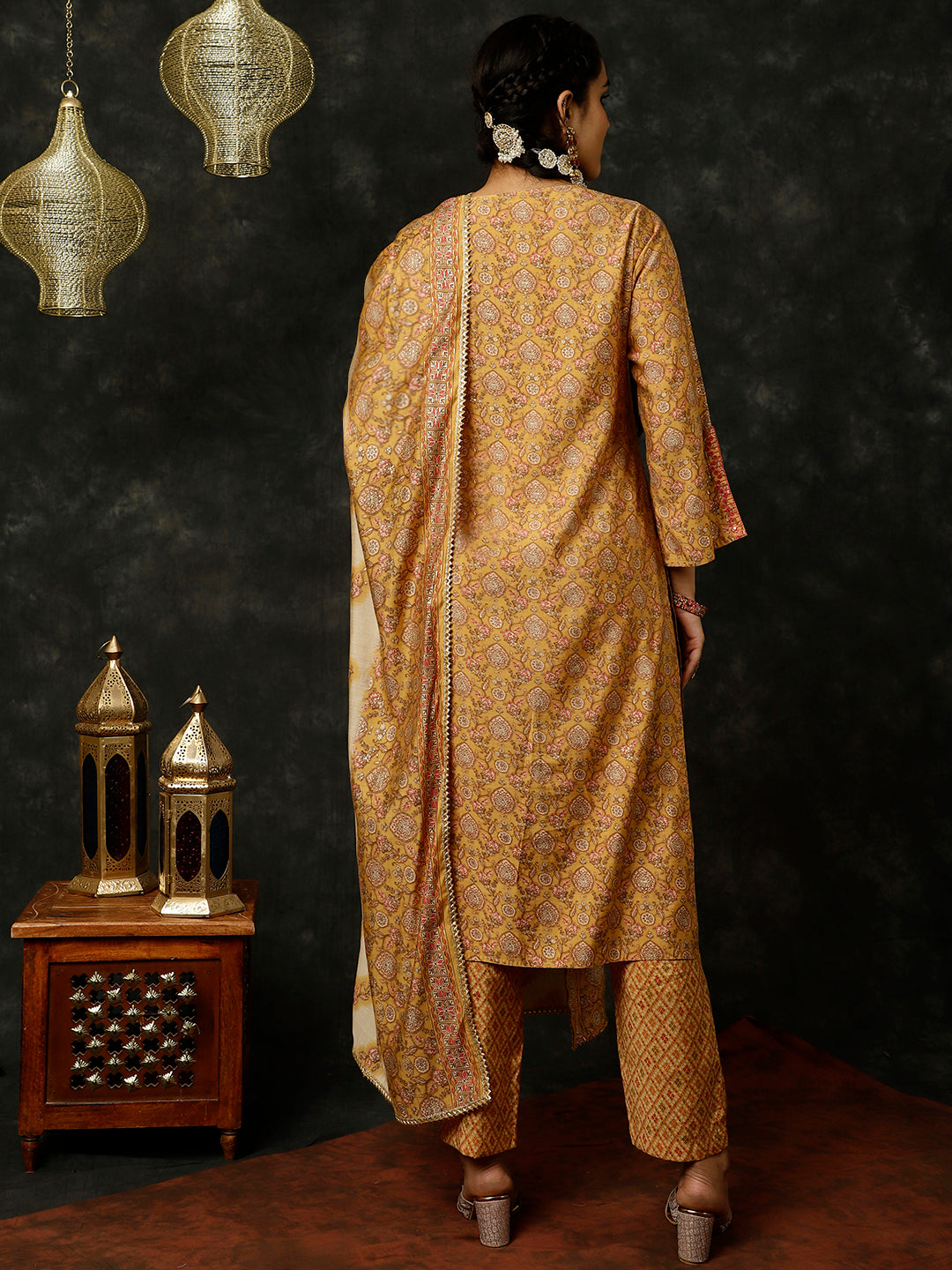 Yellow Foil Printed Kurta With Pants And Dupatta
