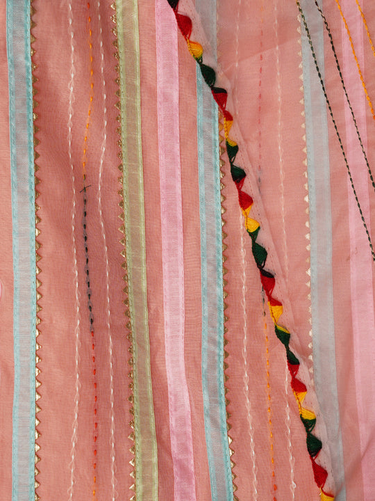 Unstitched Pink Embroidered Cotton Blend Dress Material With Dupatta