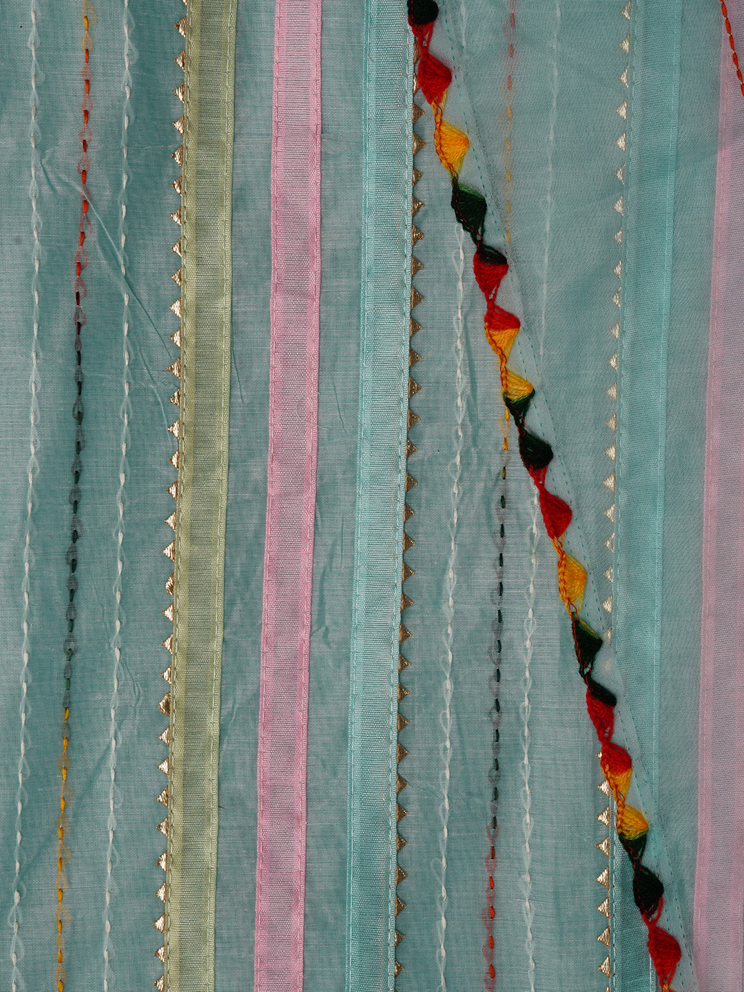 Sea Green Unstitched Embroidered Cotton Blend Dress Material With Dupatta