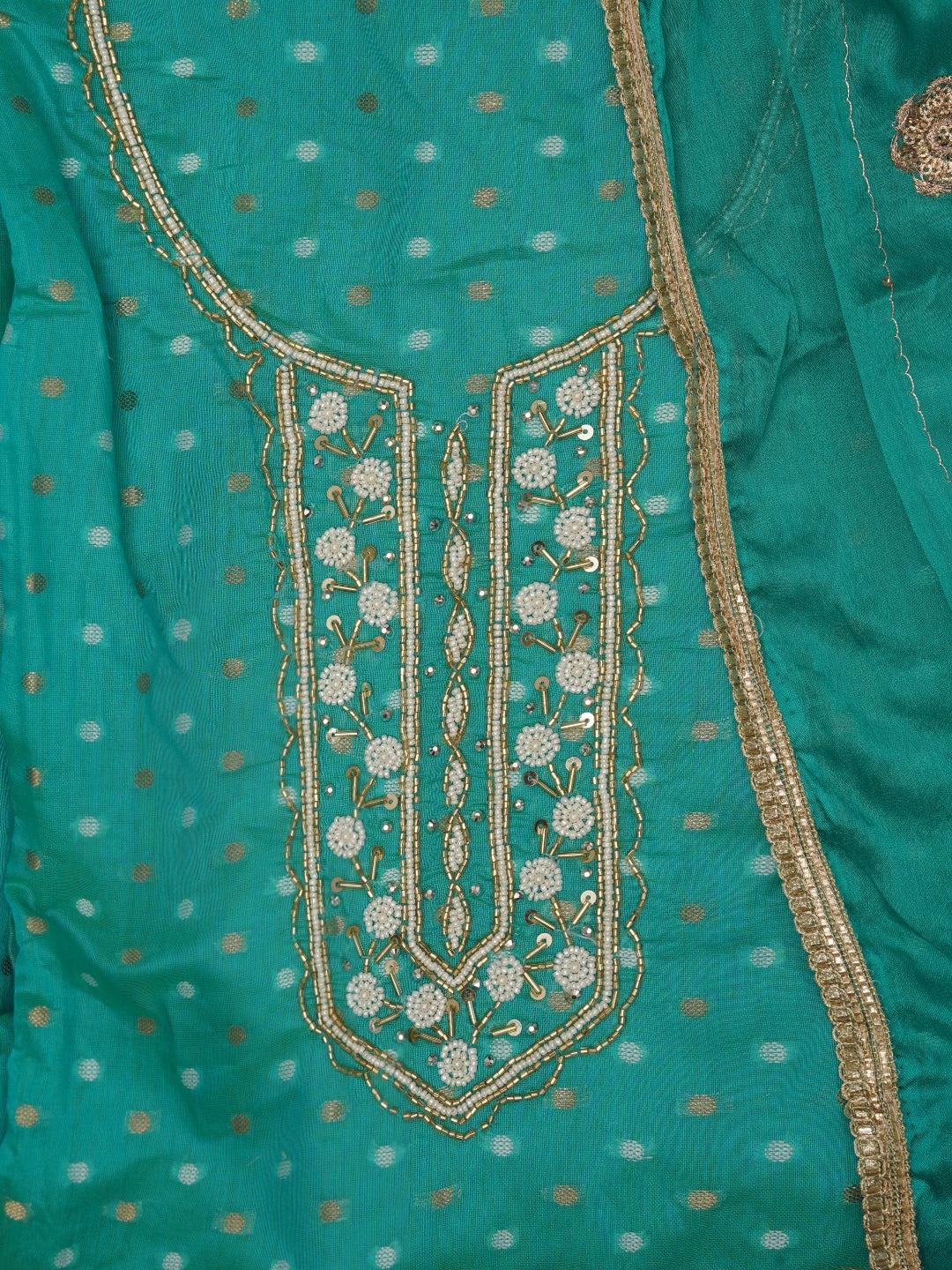 Sea Green Zari Pure Cotton Dress Material with Dupatta