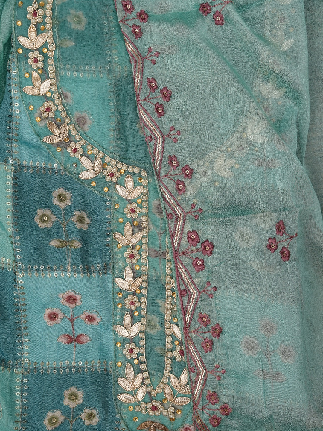 Multicolor Sequin Embellished Silk Blend Dress Material with Dupatta