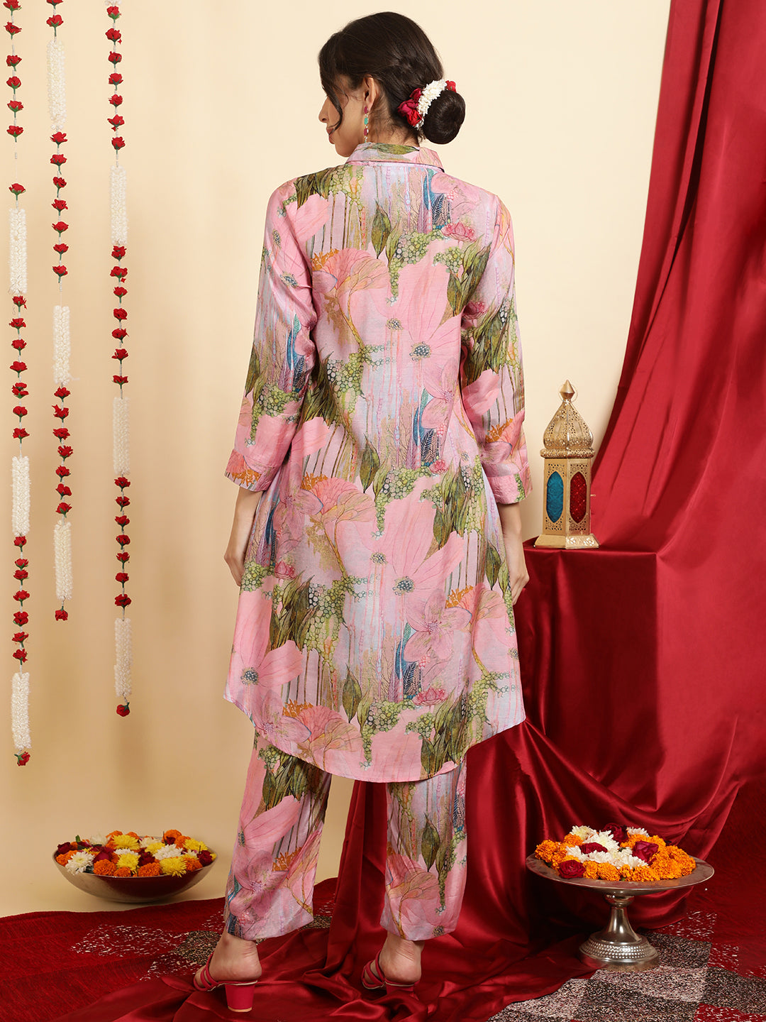 Pink Printed Muslin Shirt With Palazzo Co-ord Set