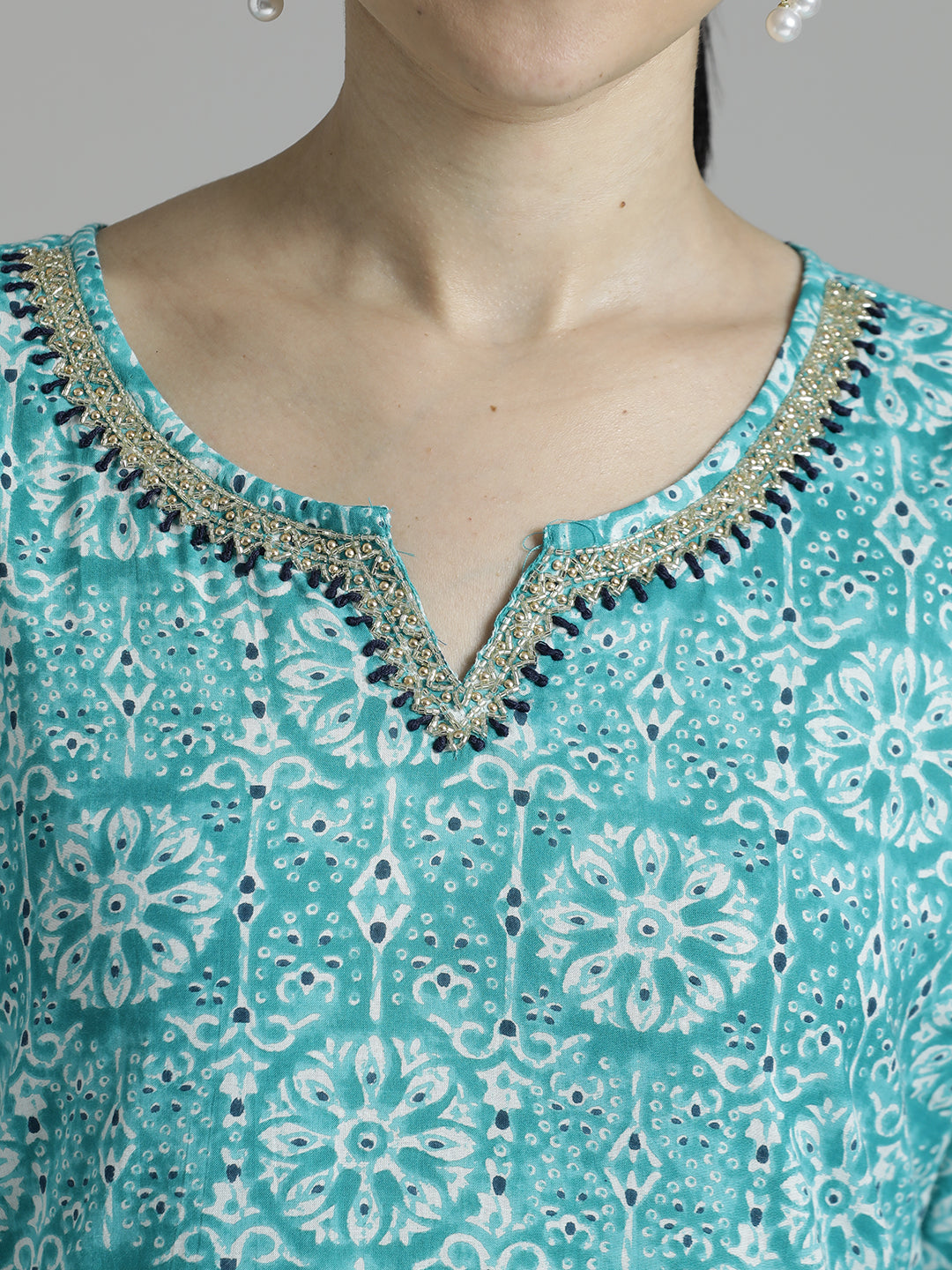 Pure Cotton Printed Sky Blue Suit Set