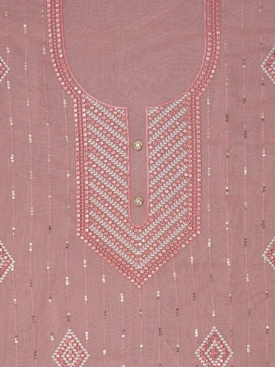 Pink Unstitched Embroidered Cotton Blend Dress Material With Dupatta