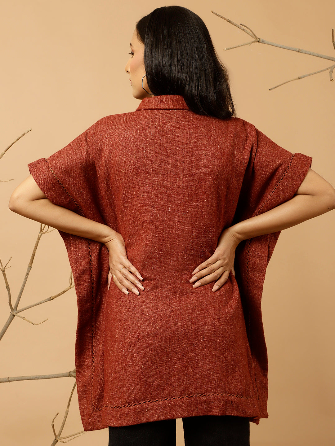 Maroon Woolen Poncho Top