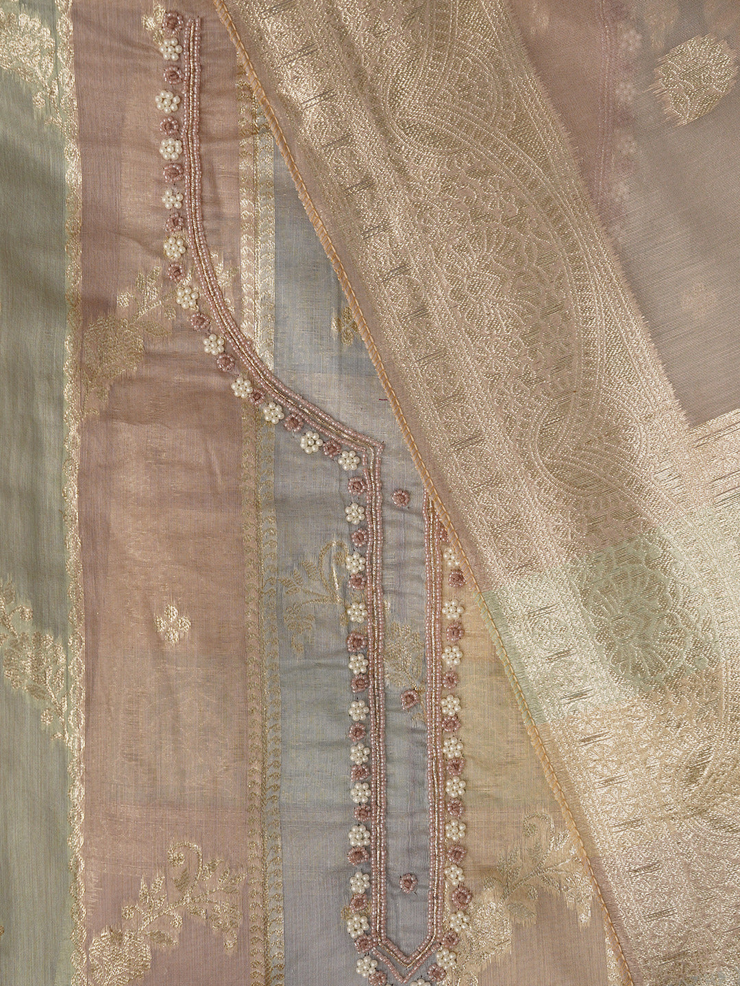 Unstitched Woven Design Silk Blend Dress Material With Dupatta