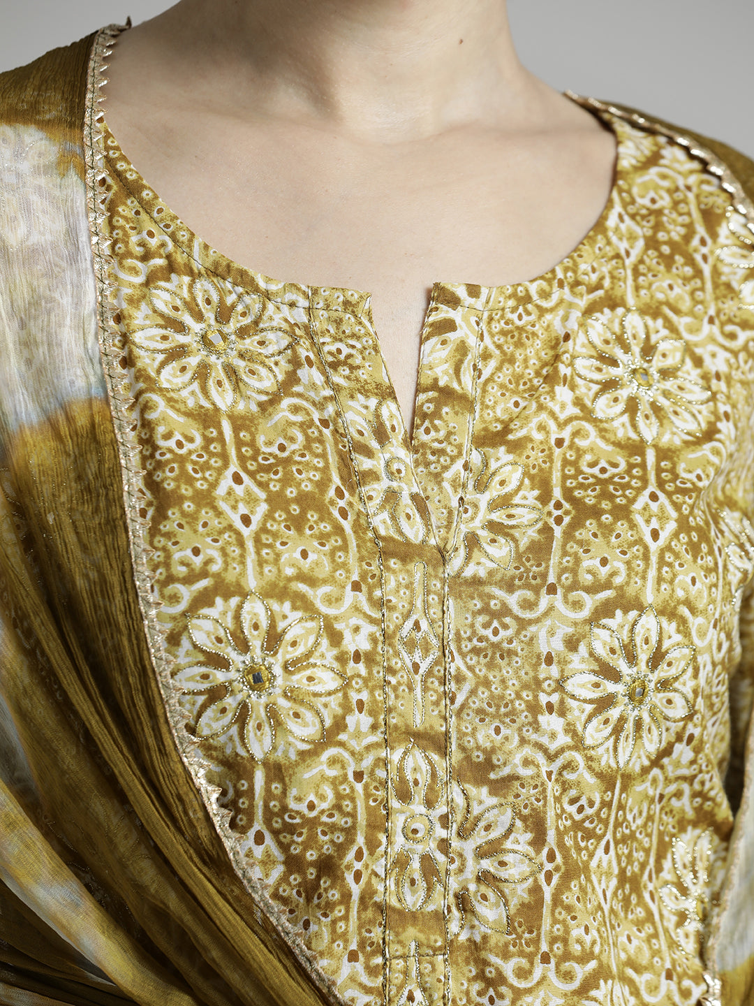 Mustard Ethnic Printed Pure Cotton Suit Set