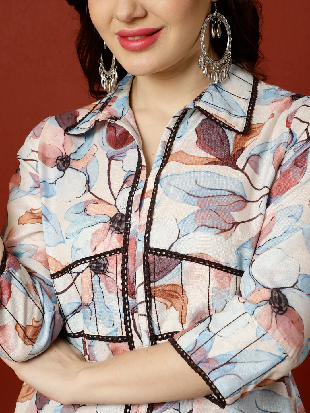 Floral Printed And Embroidered A-line Kurta