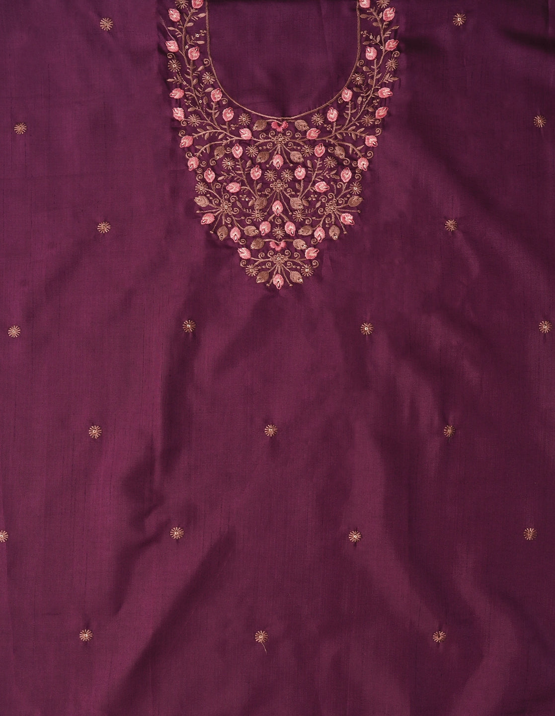 Purple Zari Embroidered Pure Cotton Dress Material with Dupatta