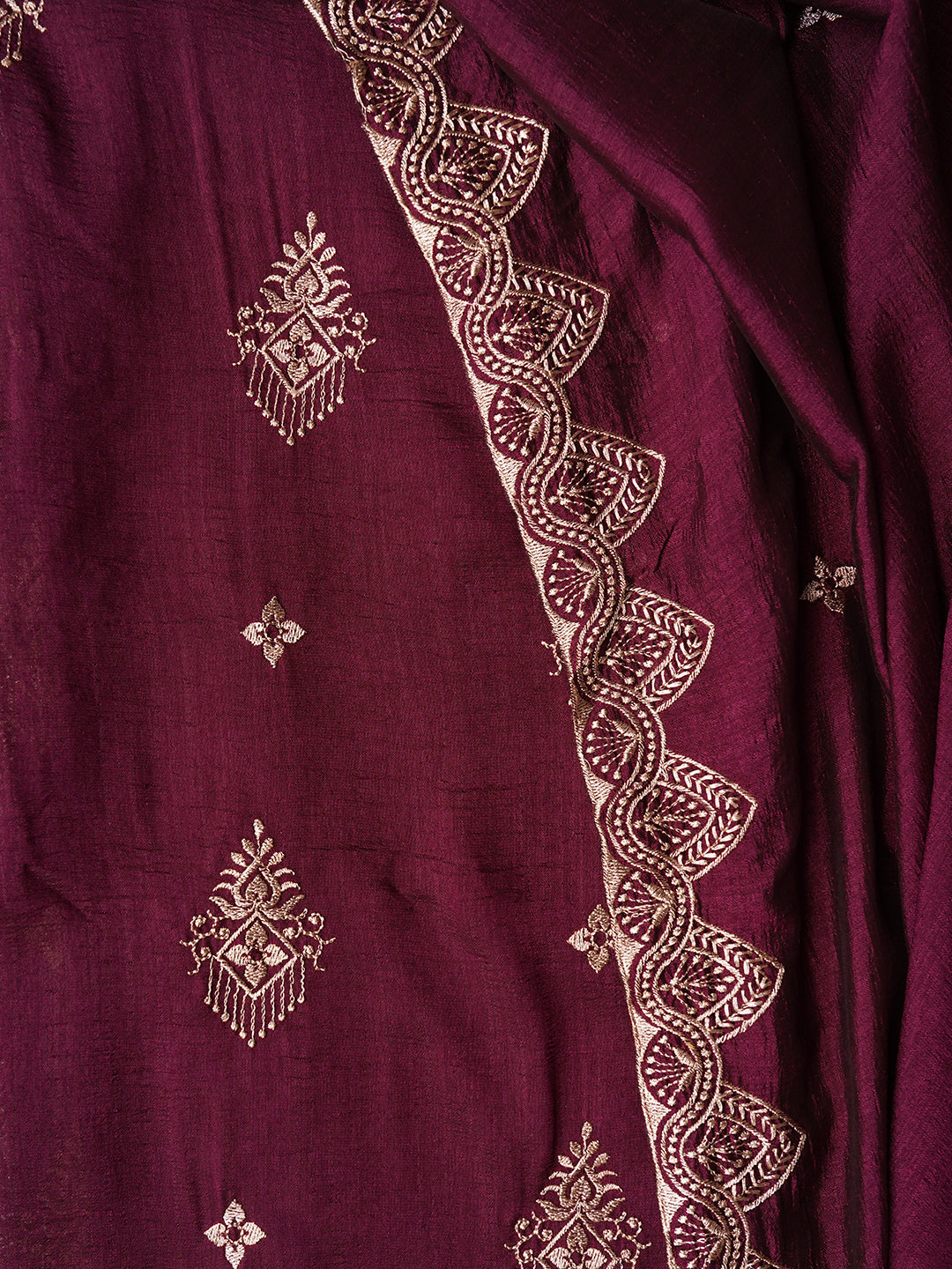 Purple Unstitched Embroidered Silk Blend Dress Material With Dupatta