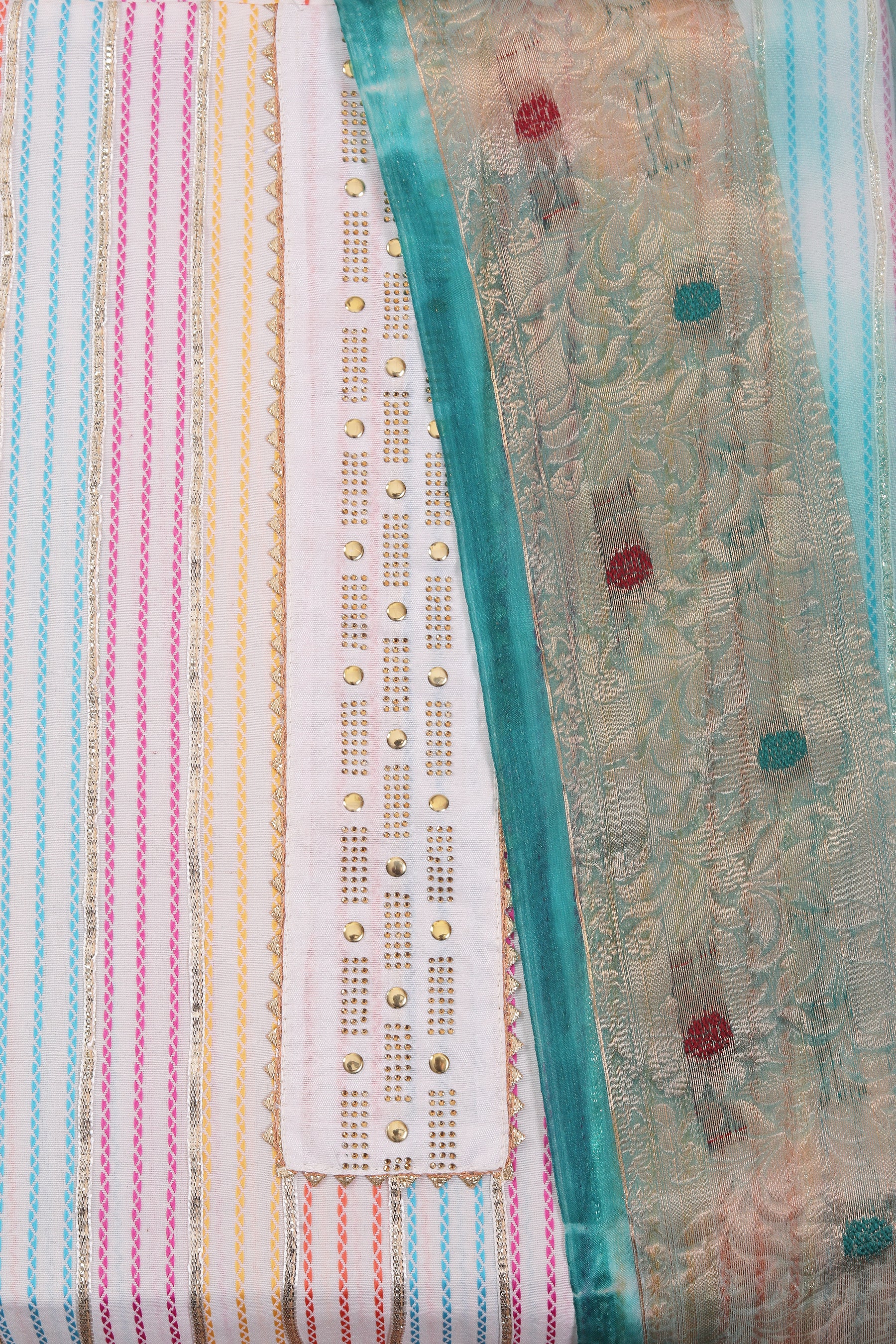 Blue Embellished Cotton Blend Dress Material with Dupatta