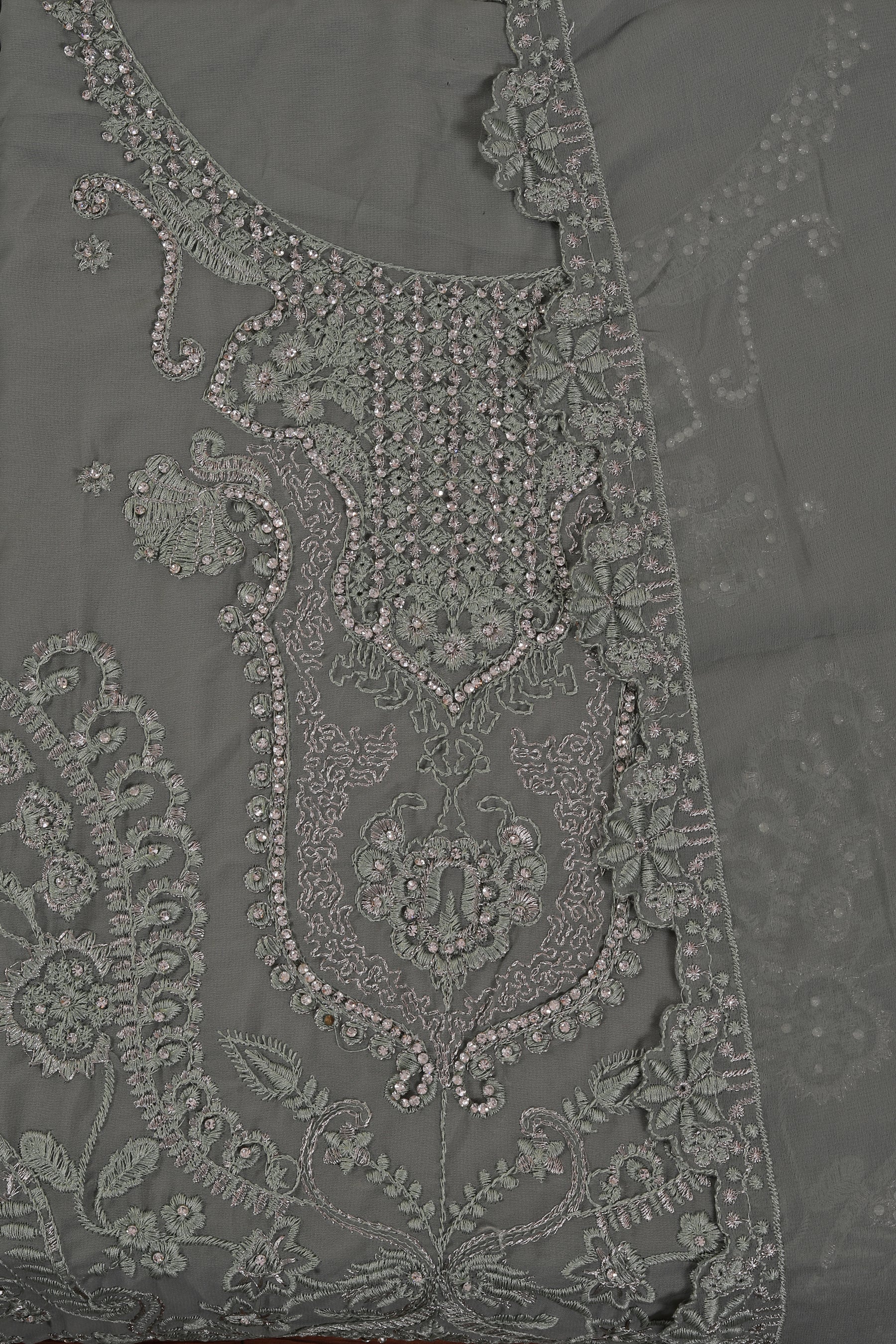 Olive Heavy Embroidered Poly Georgette Dress Material with Dupatta